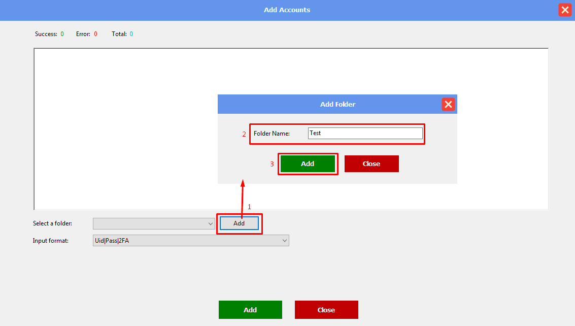 add account folder- Threads automation software