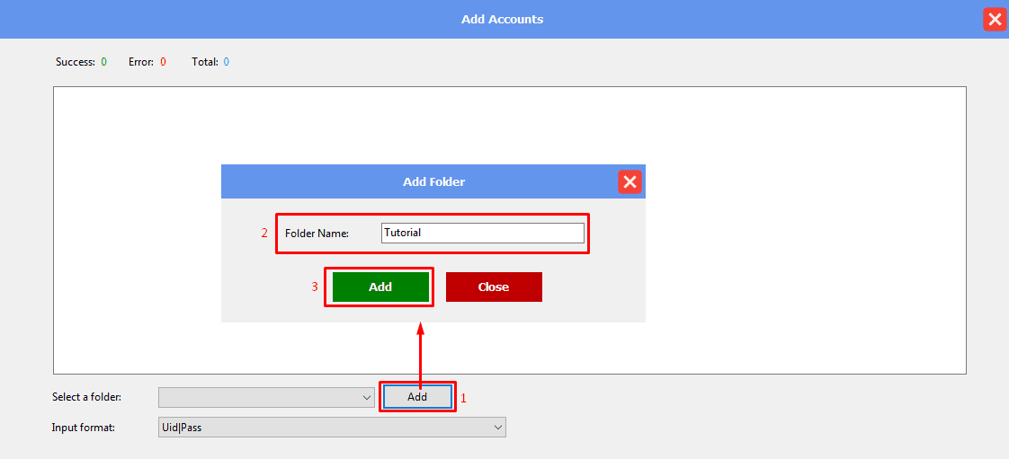 add account - create account folder - threads bot