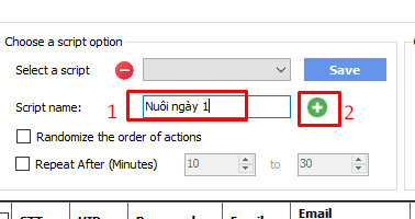 Cài đặt kịch bản trong phần mềm auto Threads
