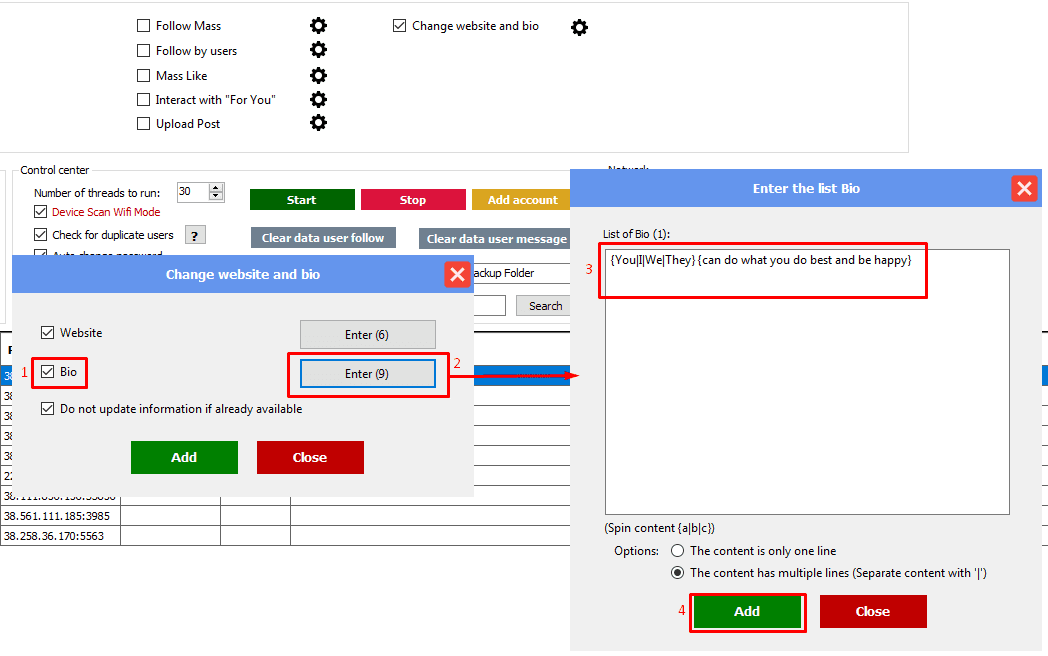 change bio - spintax content - threads automation bot