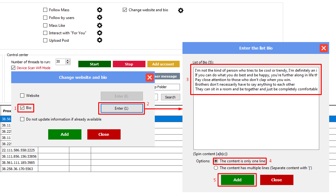 change bio - 1 line of content - threads automation bot
