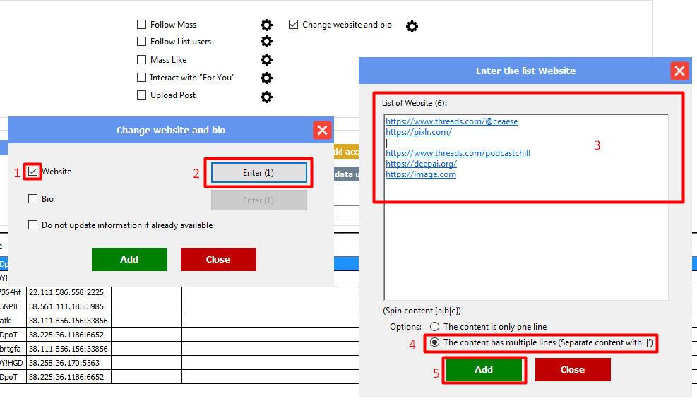 change website - multiple lines - threads tool