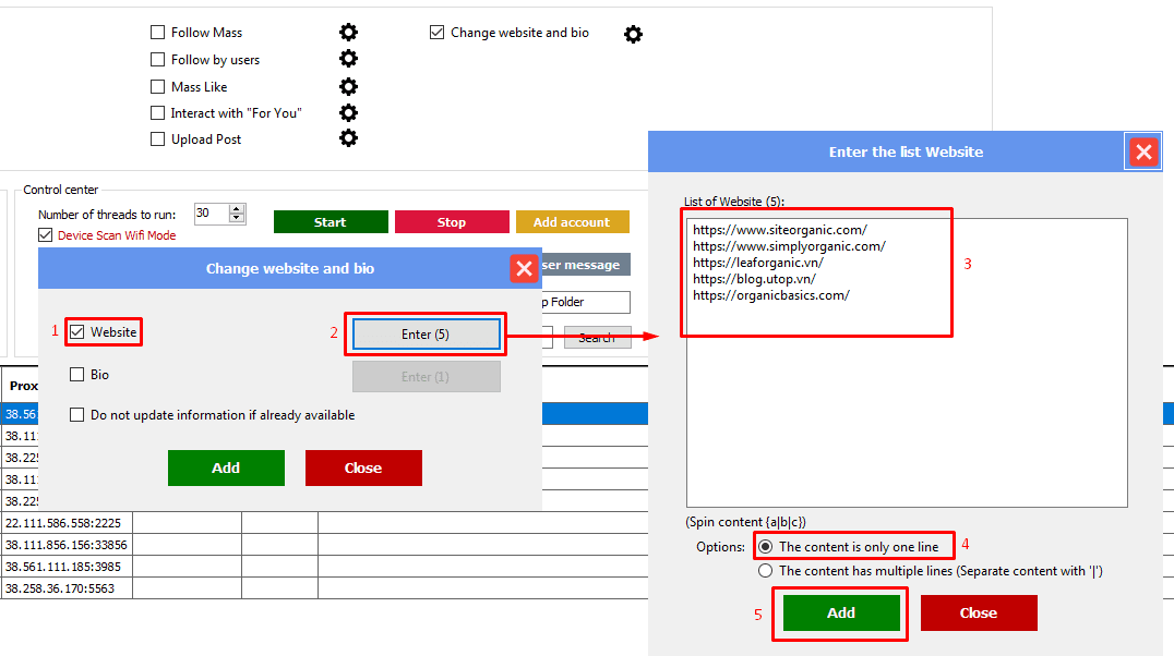 change website - 1line of content - threads automation bot
