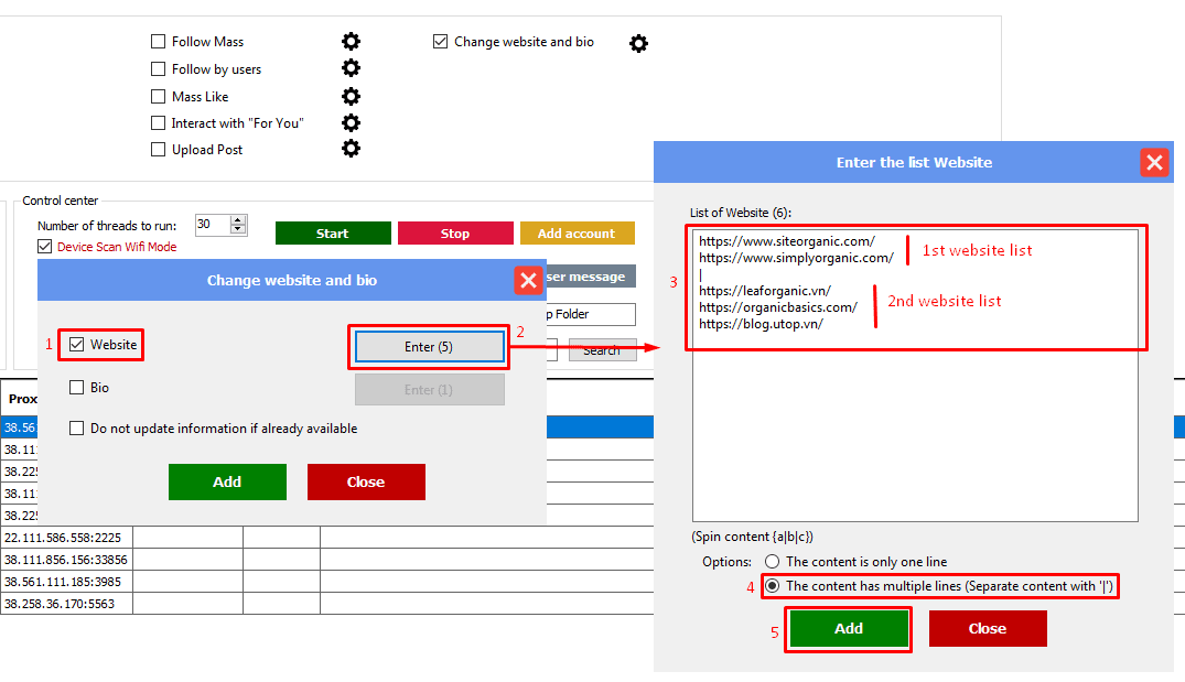 change websites - multiple lines of content - threads automation bot
