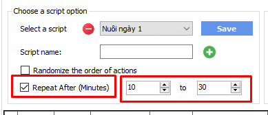 Cài đặt thời gian lặp lại các chức năng trong phần mềm nuôi tài khoản Threads