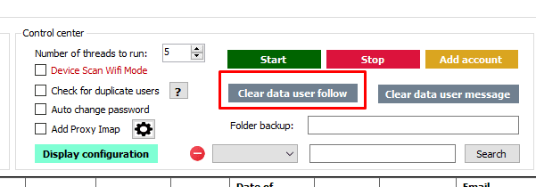 Clear data user follow - Tool auto Threads