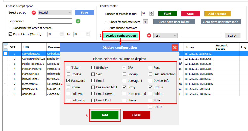 display configuration - Threads automation software