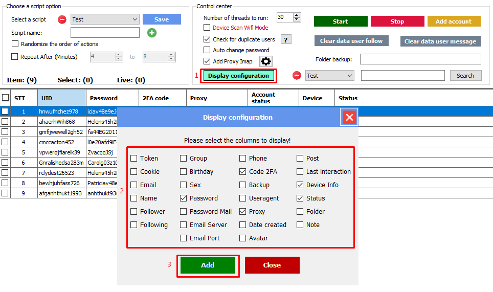 display configuration - threads bot