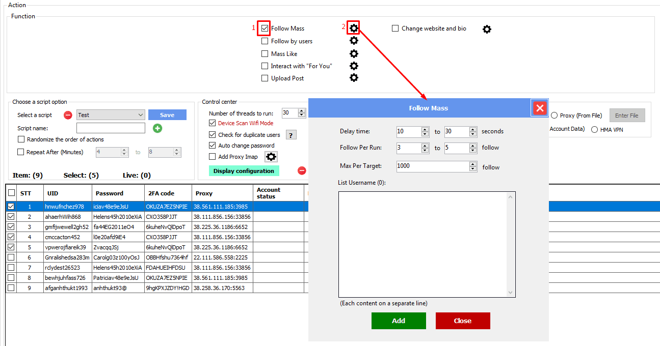 follow mass - function - threads software