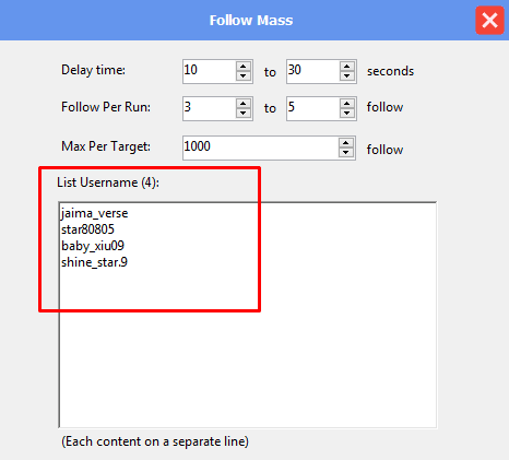 follow mass - list username - Threads auto tool