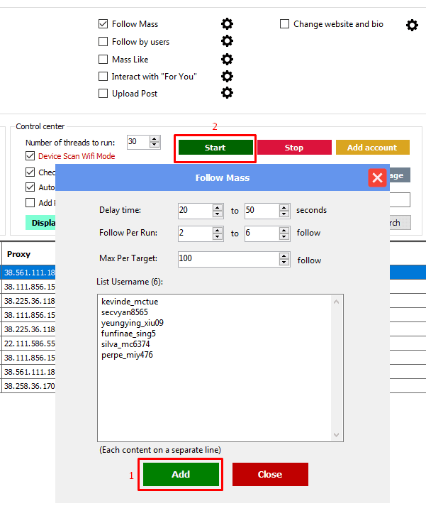 follow mass - start - threads software