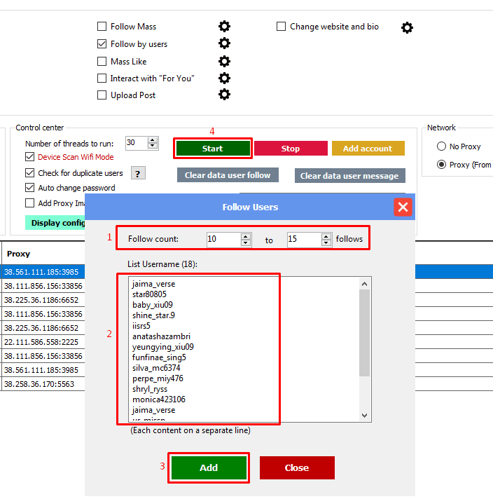 follow list users - set up - threads software