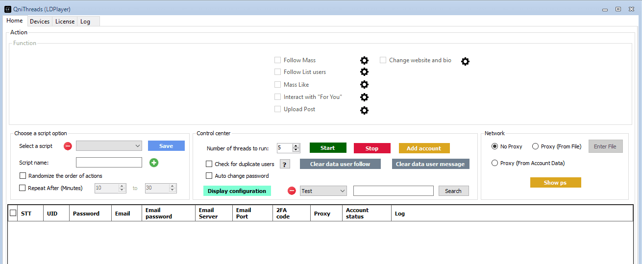 Giao diện phần mềm auto Threads