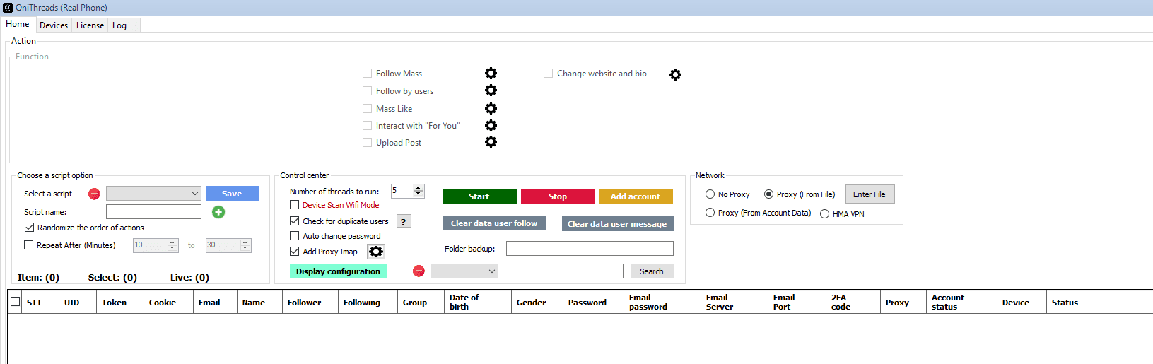 Giao diện tool auto Threads