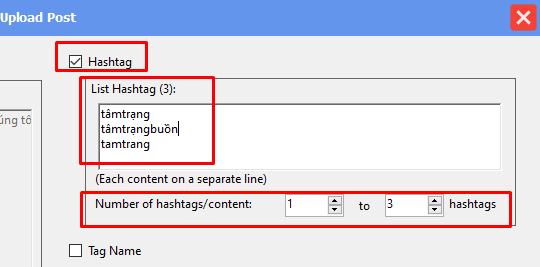 Cài đặt hashtag trong phần mềm auto Threads