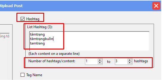 Cài đặt hashtag trong tool auto Threads