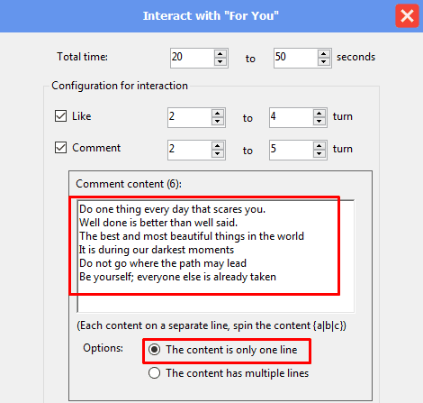 interact with for you - comment - 1 line content - Threads auto bot