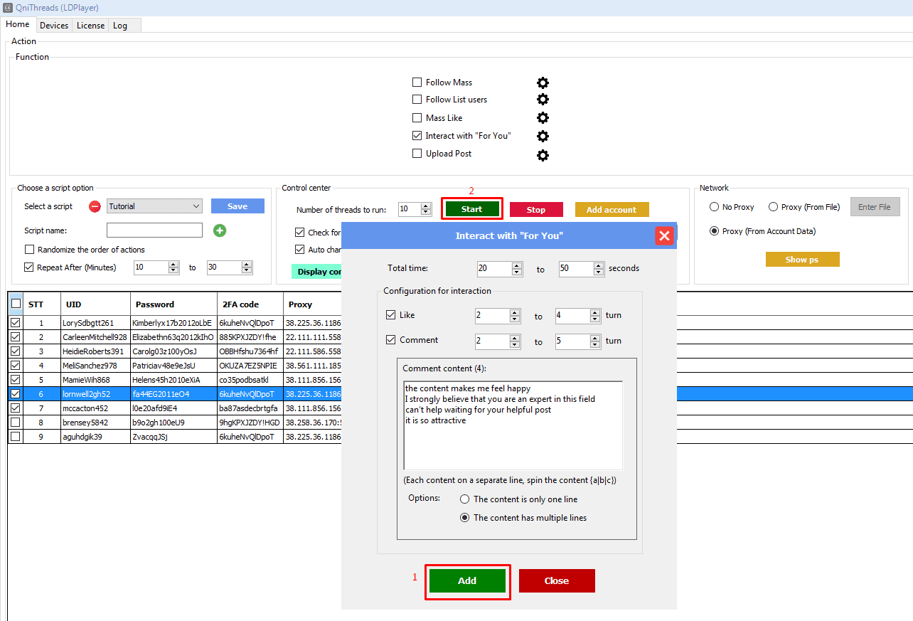 interact with for you - start - Threads auto bot