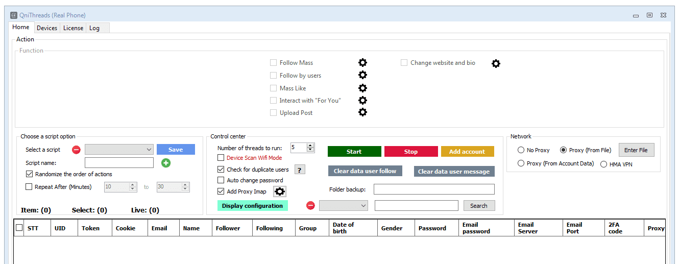 interface of threads automation bot