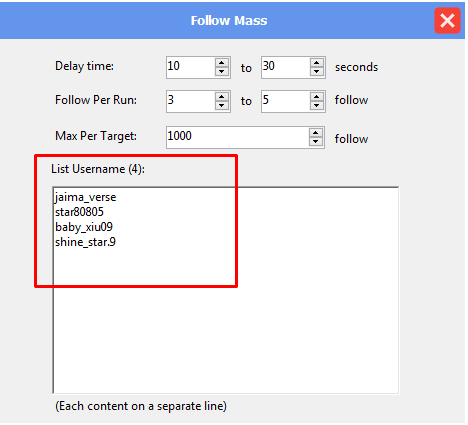 List user - Phần mềm auto Threads