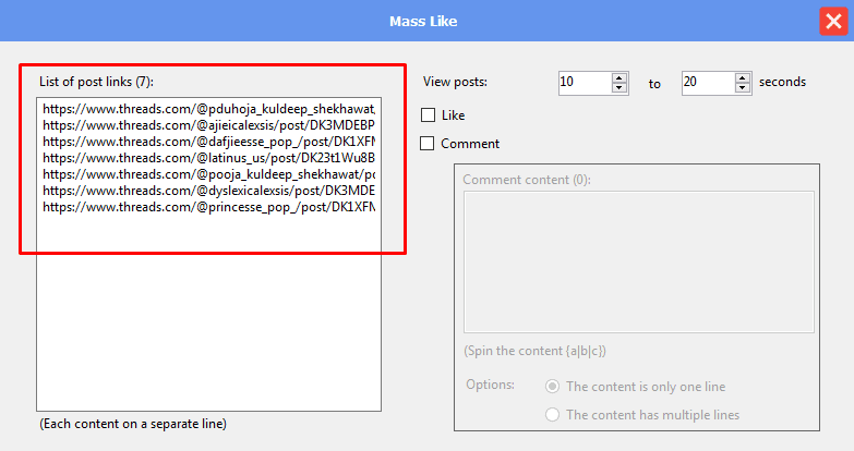 mass like - list of post links - threads software