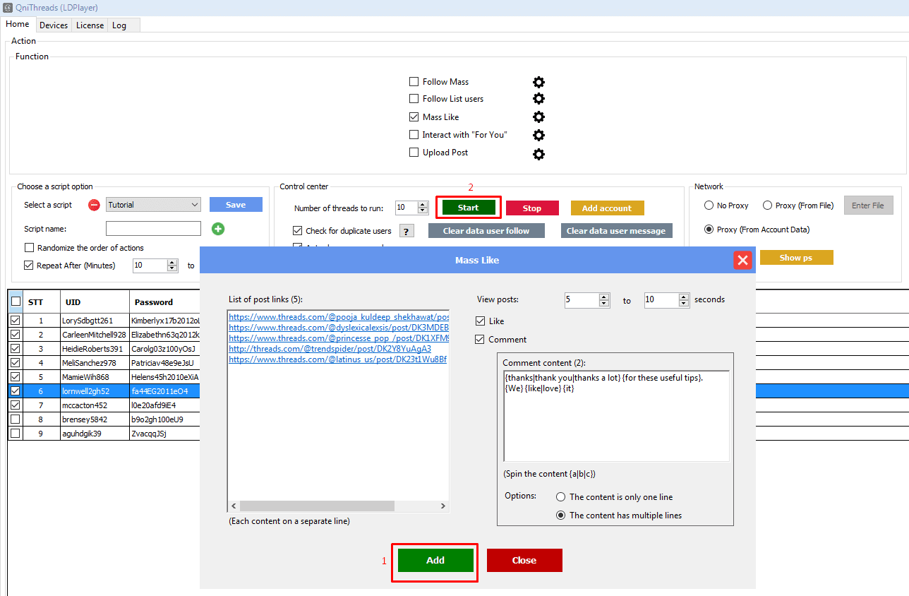 mass like - start - Threads auto tool
