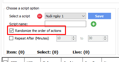 Ngẫu nhiên chức năng trong tool auto Threads
