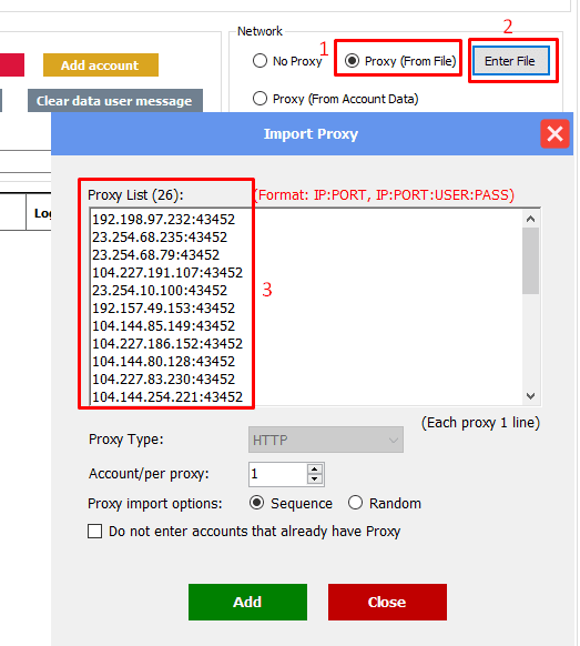 Nhập danh sách proxy vào phần mềm auto Threads