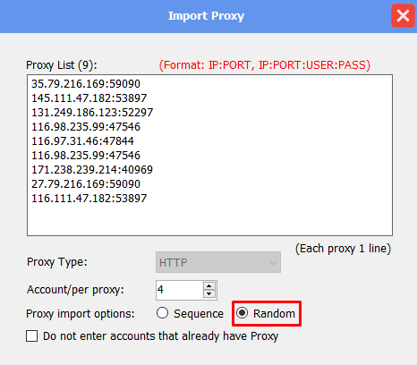 proxy from file - import option - random - threads auto tool