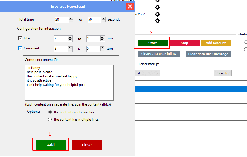 Chạy chức năng Interact trong tool auto Threads