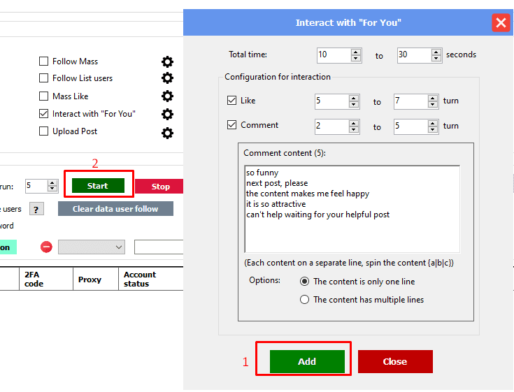 Chạy chức năng Interac with for you trong phần mềm nuôi Threads