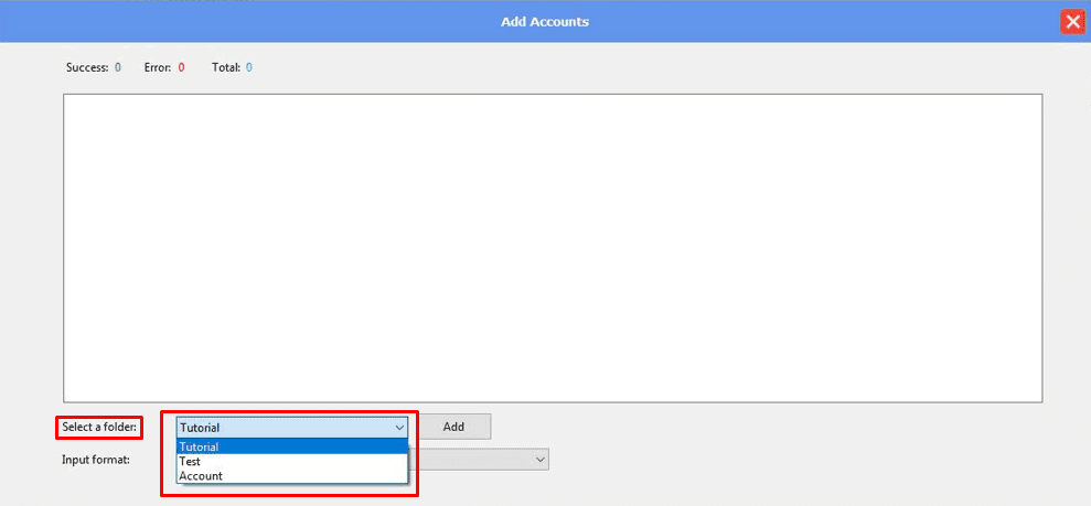 add account - select a folder - threads bot