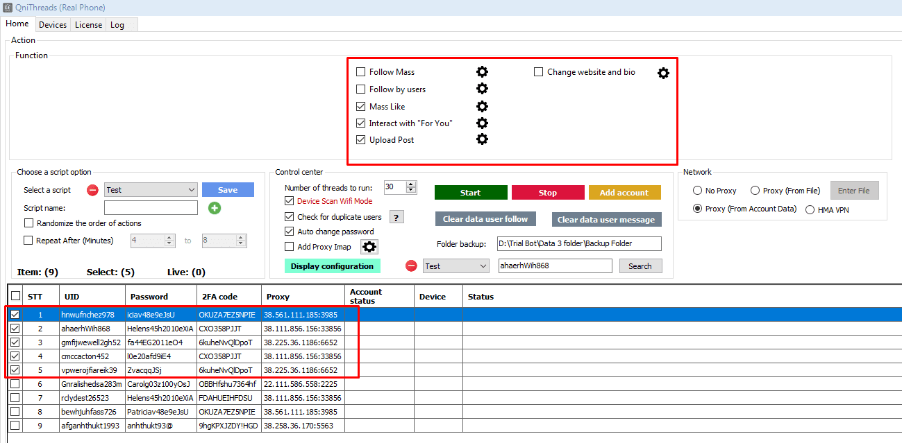 choose accounts - threads auto tool