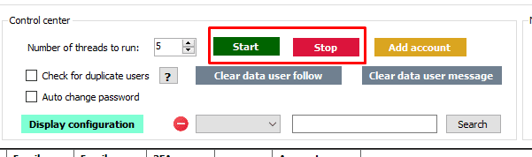 Start và Stop phần mềm auto Threads