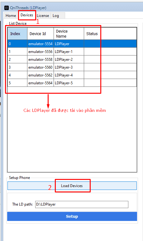 Tải các LDPlayer vào phần mềm auto Threads