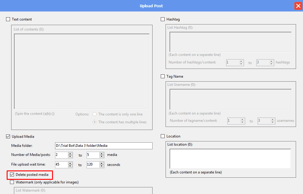 upload post - delete posted media - Threads auto tool