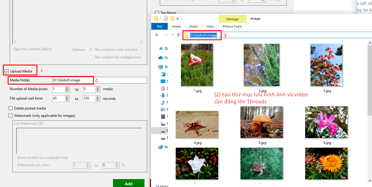 Cài đặt media trong phần mềm auto Threads