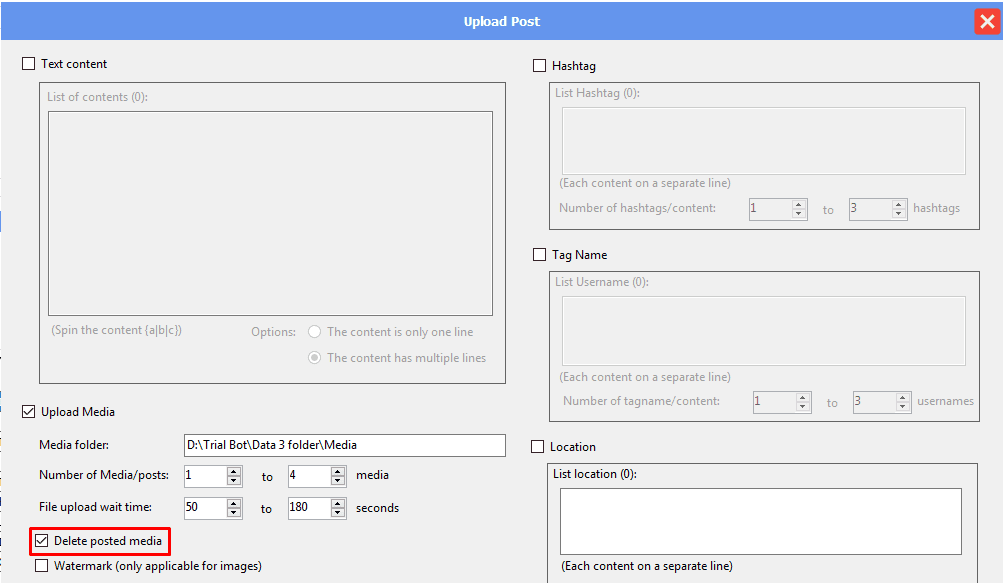 upload post - upload media - delete posted media - threads automation bot
