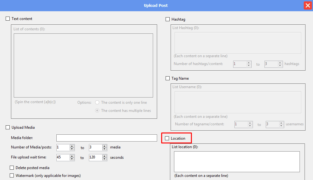 upload post - location - no - threads automation bot