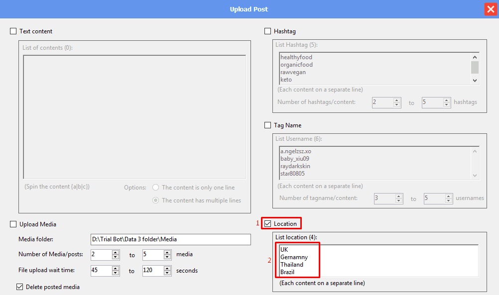 upload post - location - threads auto tool