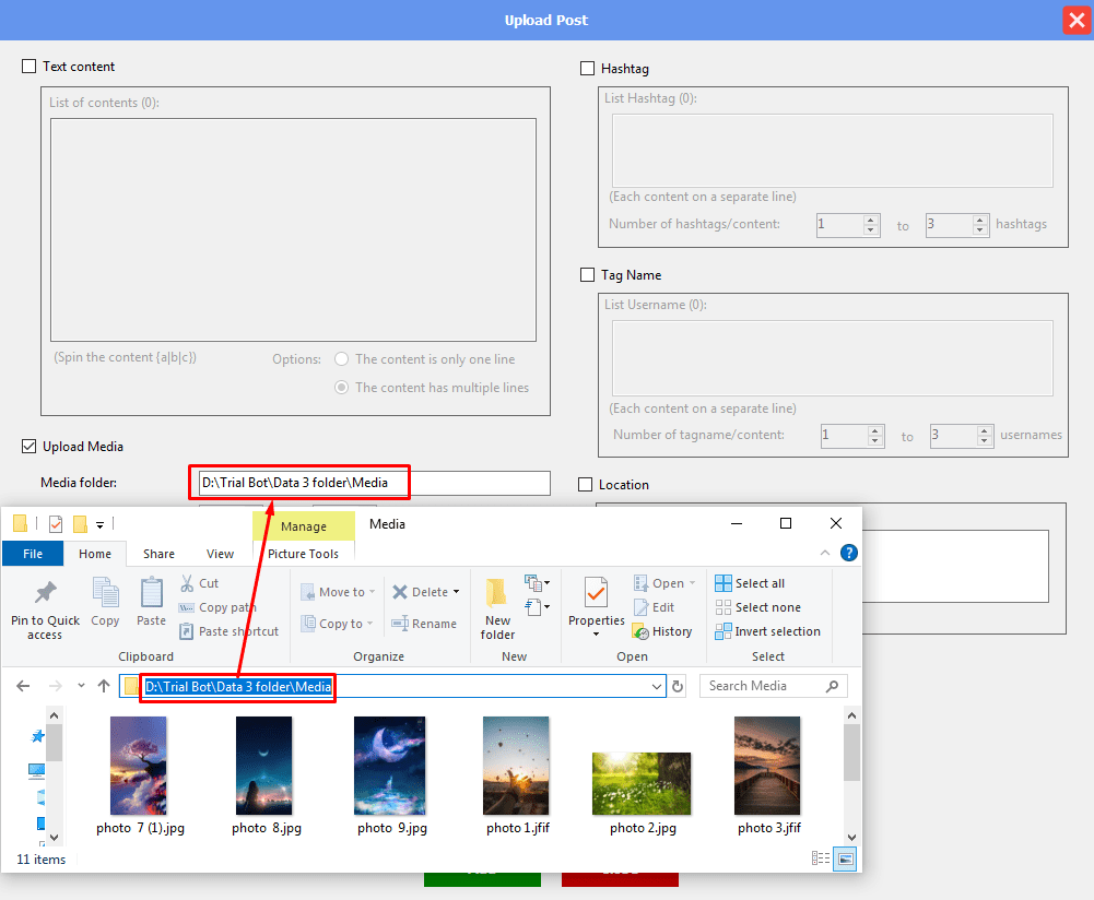 upload post - upload media - media folder - threads automation bot