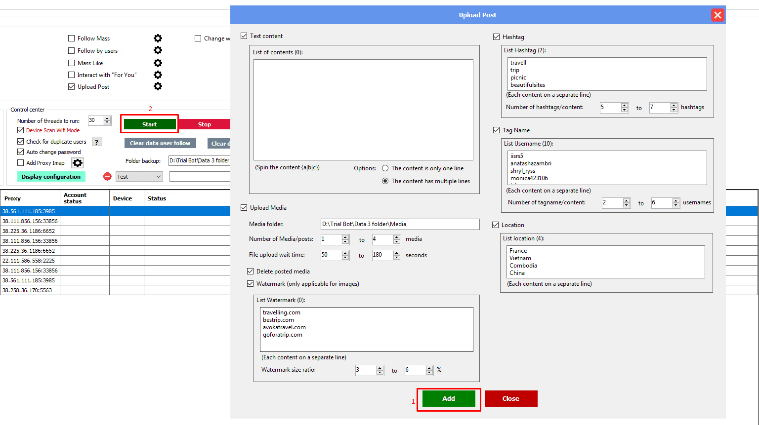 upload post - start - threads automation bot