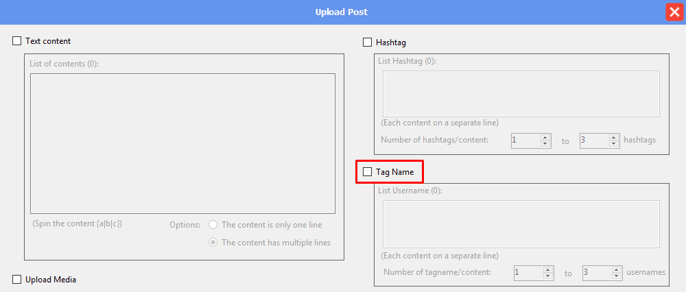 upload post - tag name - no - threads automation bot
