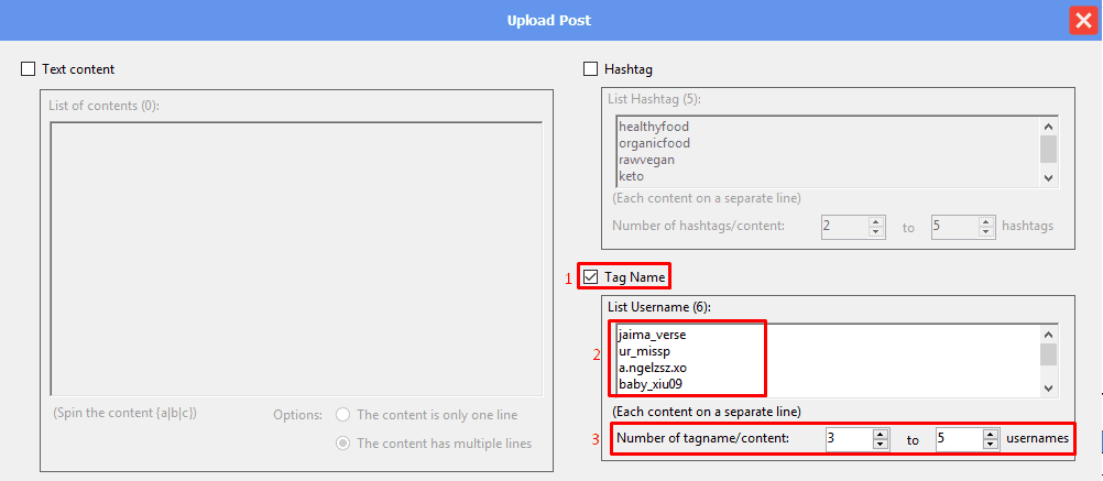 upload post - tag name - threads auto tool