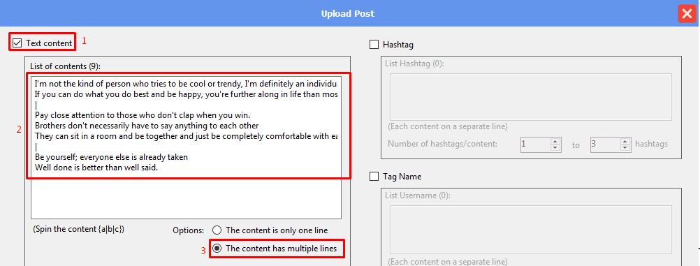 upload post - text content - many lines - threads automation bot