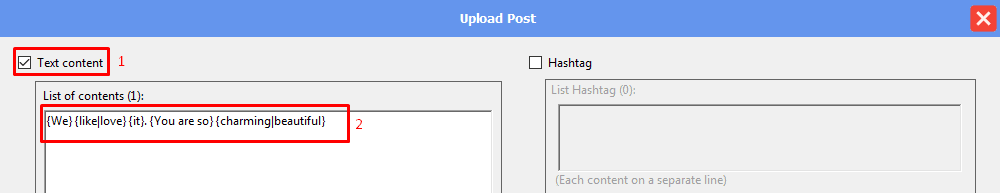 upload post - text content - spintax - Threads auto tool