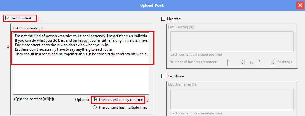 upload post - text content - 1 line - threads automation bot