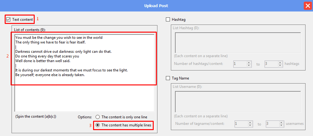 upload post - text content - multiple lines - Threads auto tool