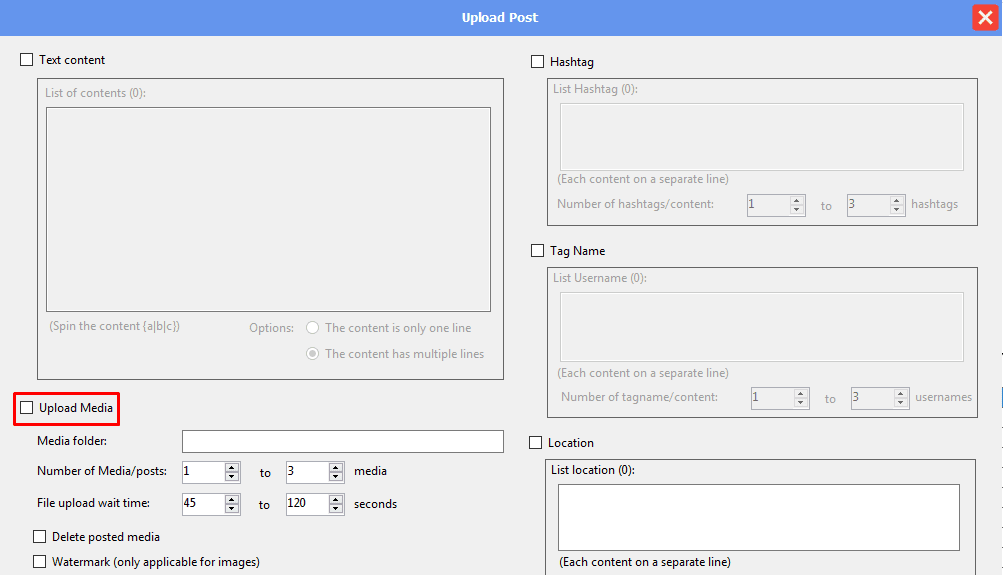 upload post - upload media - no - threads automation bot