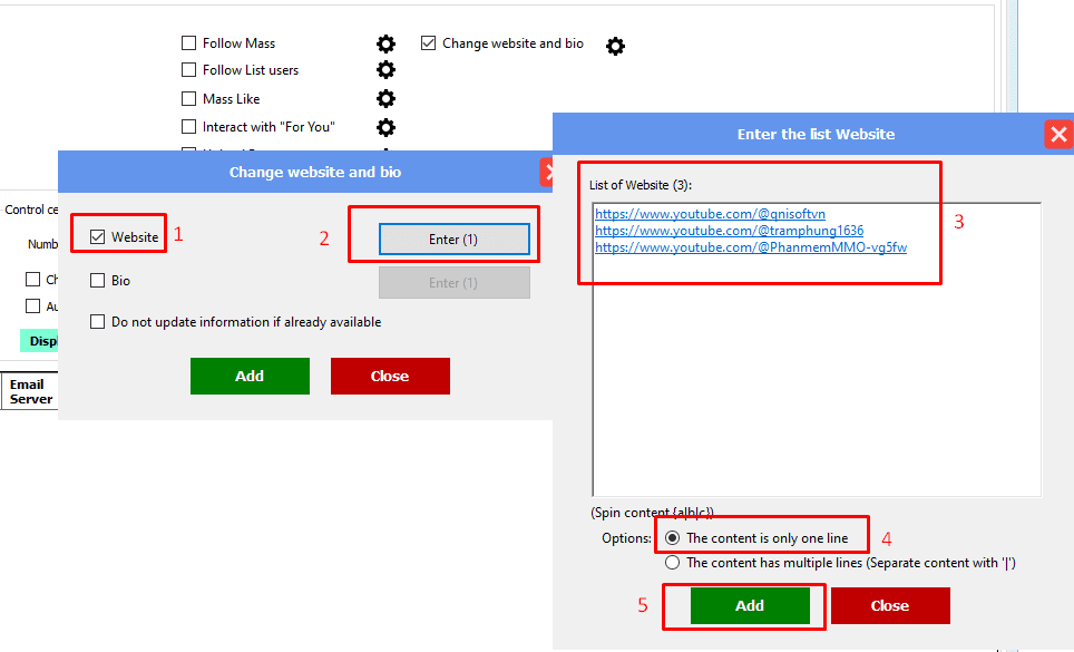Cập nhật website trong phần mềm auto Threads
